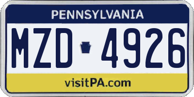 PA license plate MZD4926