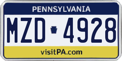 PA license plate MZD4928
