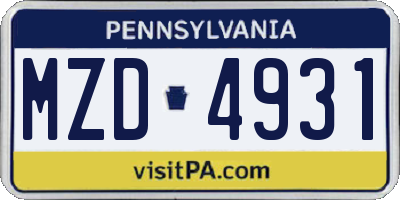 PA license plate MZD4931
