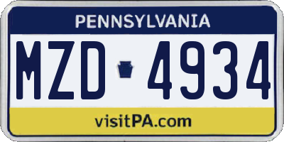 PA license plate MZD4934