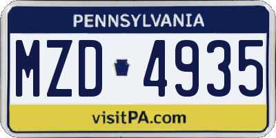 PA license plate MZD4935