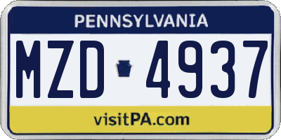 PA license plate MZD4937