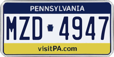 PA license plate MZD4947