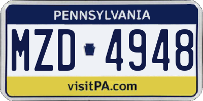 PA license plate MZD4948