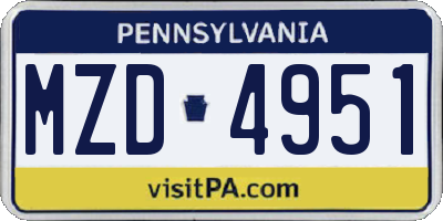 PA license plate MZD4951