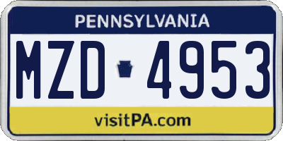 PA license plate MZD4953