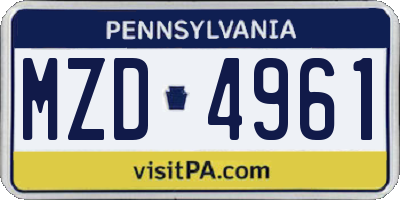 PA license plate MZD4961