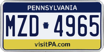 PA license plate MZD4965