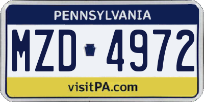 PA license plate MZD4972