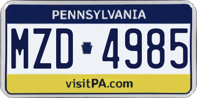 PA license plate MZD4985