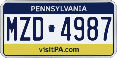 PA license plate MZD4987