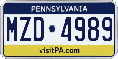PA license plate MZD4989
