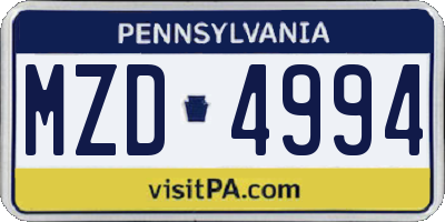 PA license plate MZD4994
