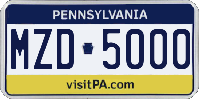PA license plate MZD5000