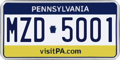 PA license plate MZD5001