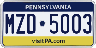 PA license plate MZD5003