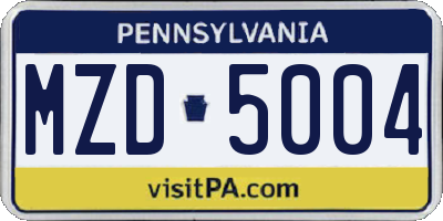 PA license plate MZD5004