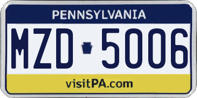 PA license plate MZD5006