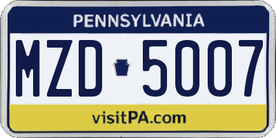 PA license plate MZD5007