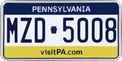PA license plate MZD5008