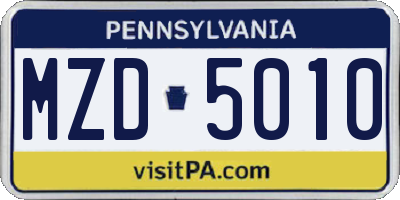 PA license plate MZD5010
