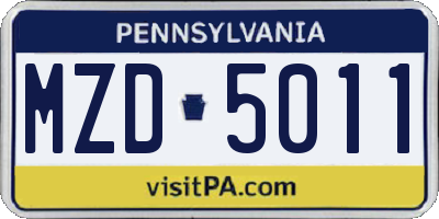 PA license plate MZD5011