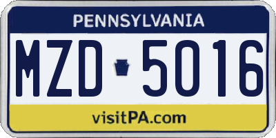 PA license plate MZD5016