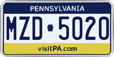 PA license plate MZD5020