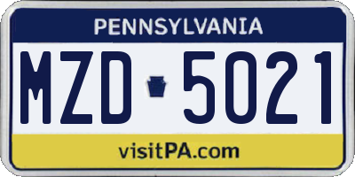 PA license plate MZD5021