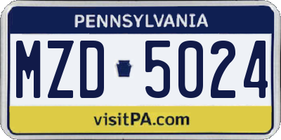 PA license plate MZD5024