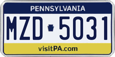 PA license plate MZD5031