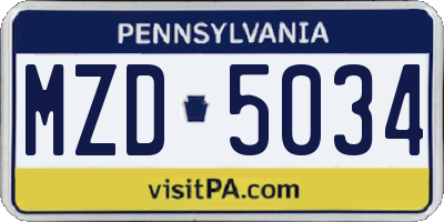 PA license plate MZD5034