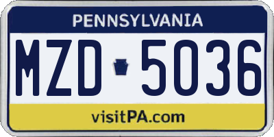 PA license plate MZD5036