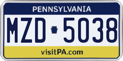 PA license plate MZD5038