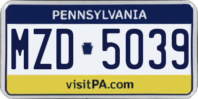 PA license plate MZD5039