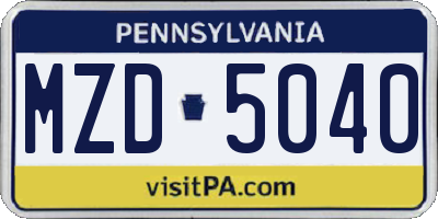PA license plate MZD5040