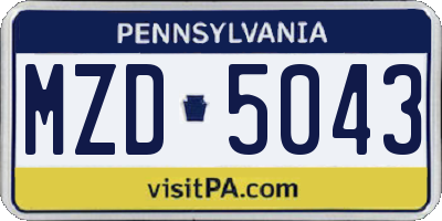 PA license plate MZD5043