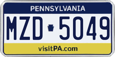 PA license plate MZD5049