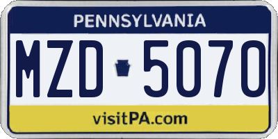 PA license plate MZD5070