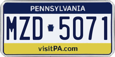 PA license plate MZD5071