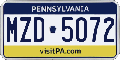 PA license plate MZD5072