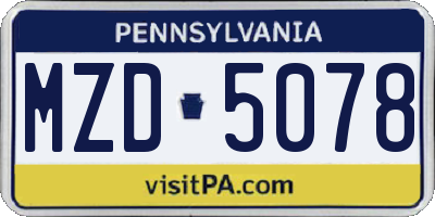 PA license plate MZD5078