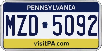 PA license plate MZD5092