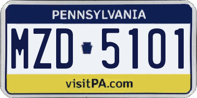 PA license plate MZD5101