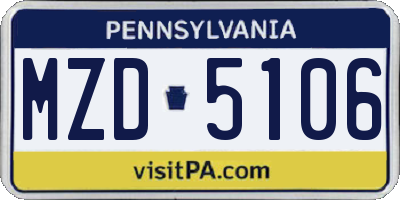 PA license plate MZD5106