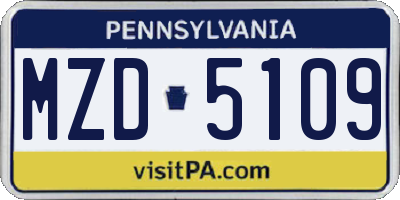 PA license plate MZD5109