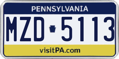 PA license plate MZD5113