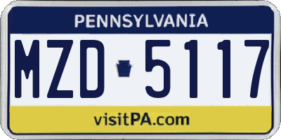PA license plate MZD5117