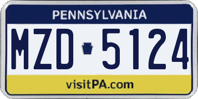 PA license plate MZD5124