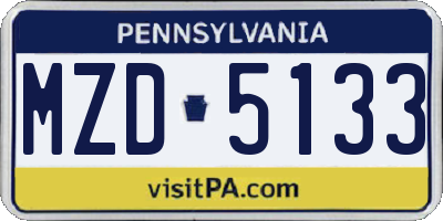 PA license plate MZD5133
